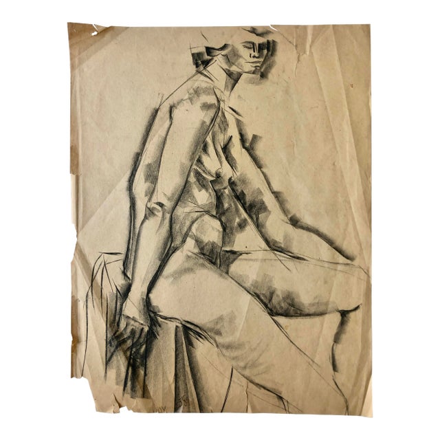 Mid-Century Charcoal Cubist Female Nude For Sale