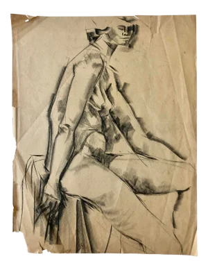 Mid-Century Charcoal Cubist Female Nude