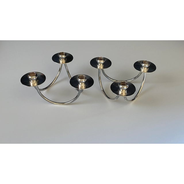 Mid-Century Modern 1960’s Berg of Denmark Mid-Century 3 Arms Silver Plated Candle Stick Holder For Sale - Image 3 of 11