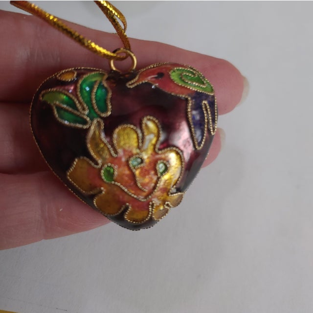 Vintage Chinese Cloissone Heart Pendant Ornaments- Set of 6 For Sale In New York - Image 6 of 9