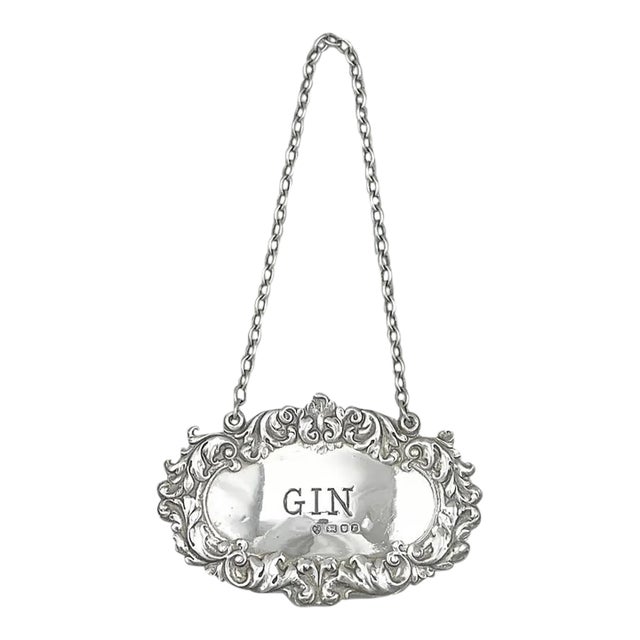 English Sterling Silver Bottle Label or Tag, "Gin", London, 1972-1973 For Sale