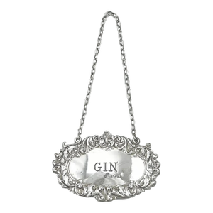 English Sterling Silver Bottle Label or Tag, "Gin", London, 1972-1973