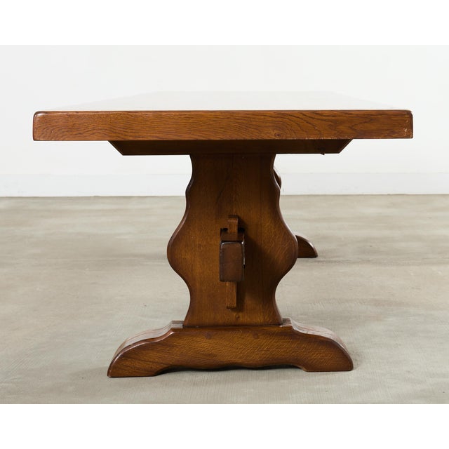 Brown Country French Provincial Oak Farmhouse Trestle Dining Table 9 Ft For Sale - Image 8 of 18