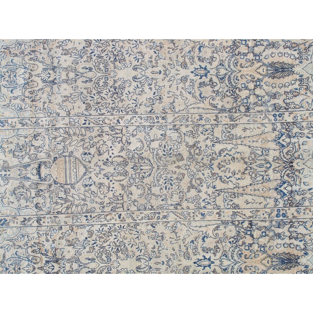 Antique Persian Lavar Kerman Oriental Carpet, Handmade Persian Rug, Ivory, Blue For Sale - Image 4 of 6