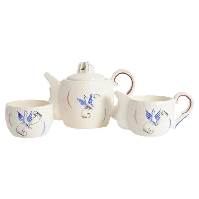 French Ceramic Liberation Tea Set from J. Pobery, 1940s, Set of 3 For Sale