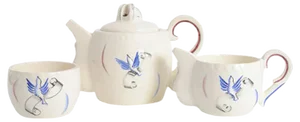 French Ceramic Liberation Tea Set from J. Pobery, 1940s, Set of 3