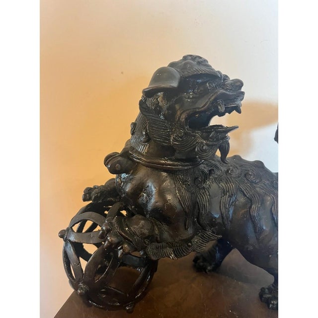 Antique Chinese Bronze Foo Dog Censer 9"H Heavy 6.5lb Guardian Lion Sculpture For Sale - Image 12 of 15