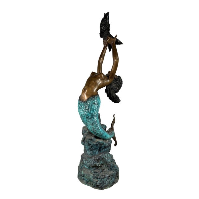 Early 21st Century Large Bronze Mermaid and Fish Fountain Sculpture - 62"h For Sale - Image 5 of 9