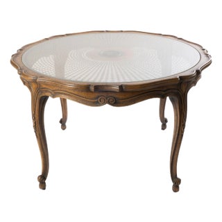 French Style Caned Glass Top Table For Sale