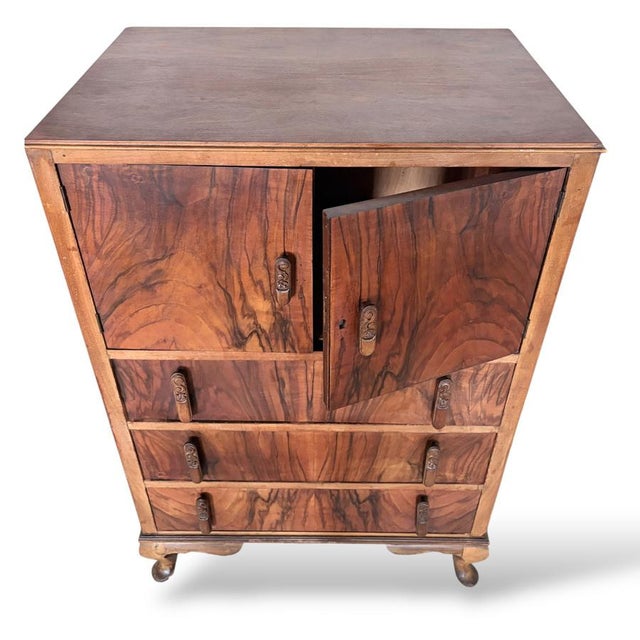 Art Deco Walnut Tallboy Chest of Drawers with Cabinet Top, 1930s For Sale - Image 6 of 10