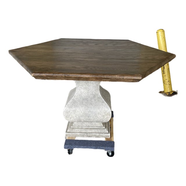French Distressed Hexagonal Dining Table With Cast Pedestal For Sale