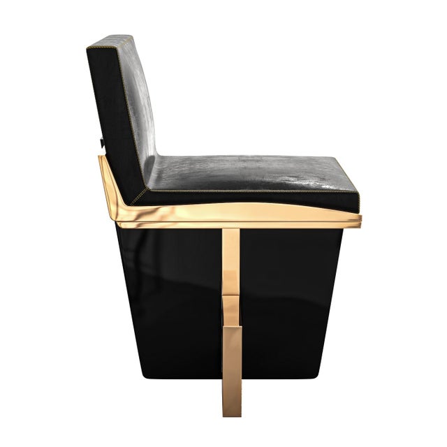Art Deco "Diamante" Chair With Bronze, Stainless Steel and Tailor Made Leather For Sale - Image 3 of 6
