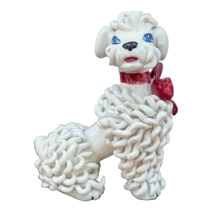 Mid-Century Italian White With Red Bow Spaghetti Poodle