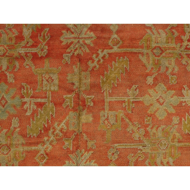 Antique Oushak Oriental Handmade Saffron, Light Blue & Coral Rug For Sale - Image 4 of 12