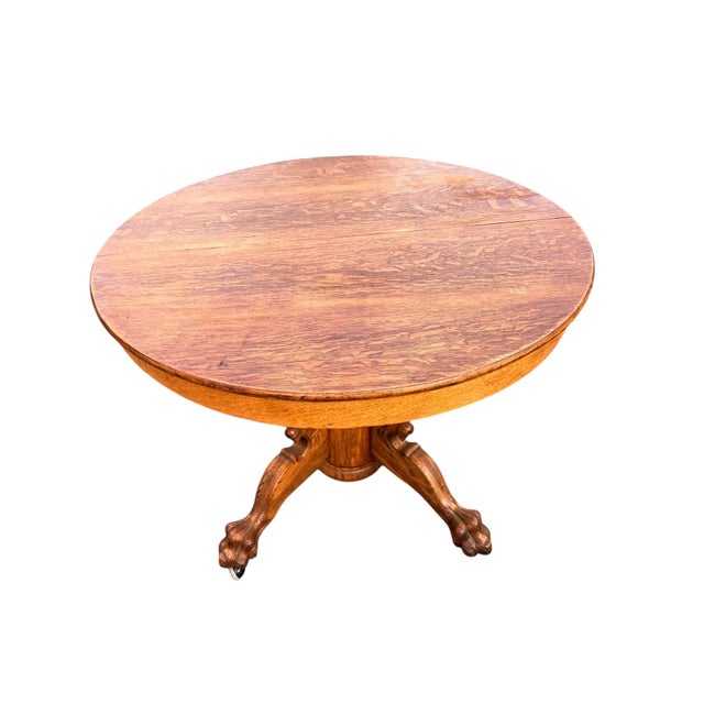 Antique Lion Head Round Oak Dining Table For Sale - Image 4 of 11