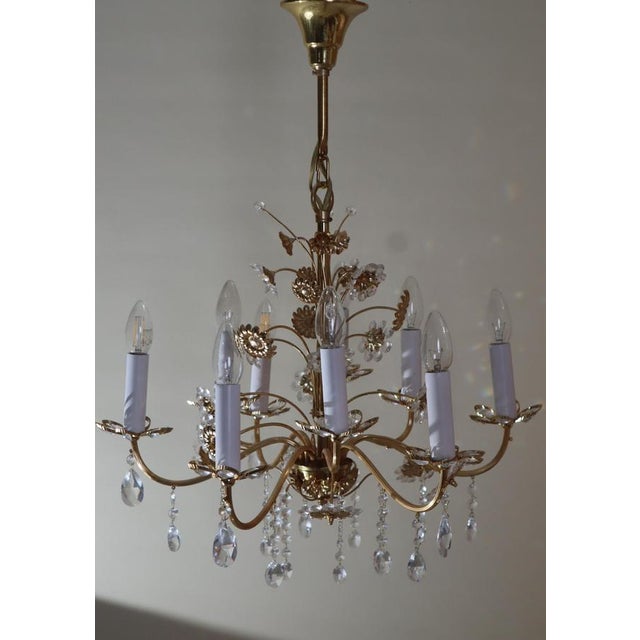 Large Gilt Brass Flower-Shape Chandelier from Palwa, Germany, 1970s For Sale - Image 10 of 18