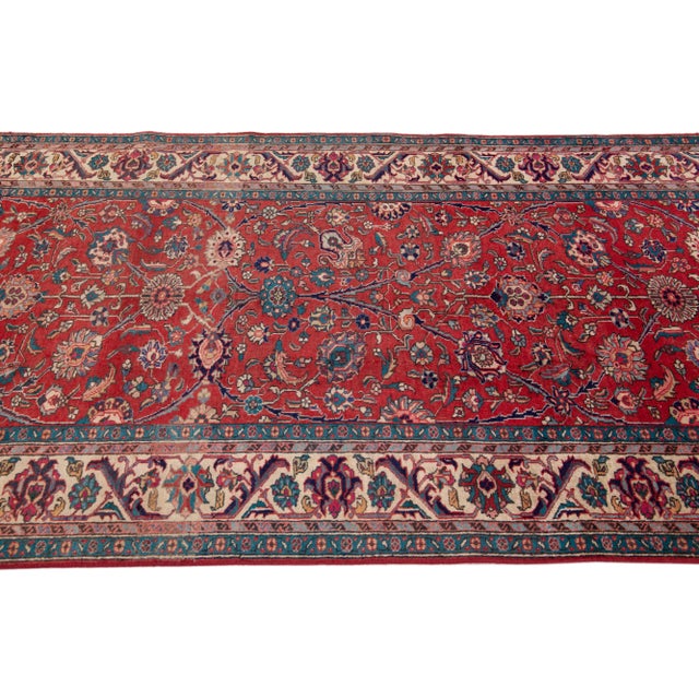 1960s 1960s Vintage Persian Tabriz Handmade Floral Red Wool Runner For Sale - Image 5 of 7