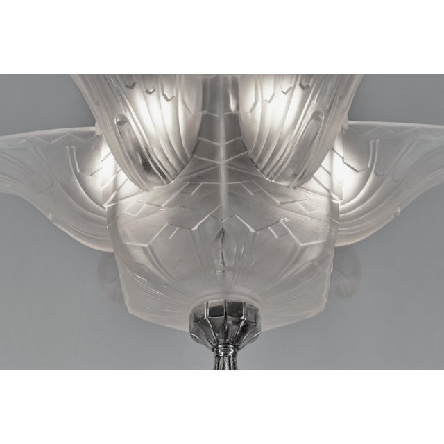 Silver French Art Deco Pendant Light Chandelier by Hanots 1930 France For Sale - Image 8 of 16