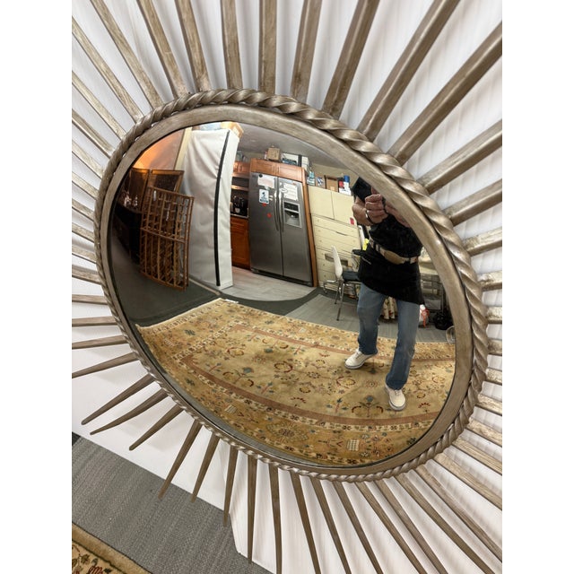 Mid-Century Modern Convex Starburst Wall Mirror, Oversized For Sale - Image 3 of 12