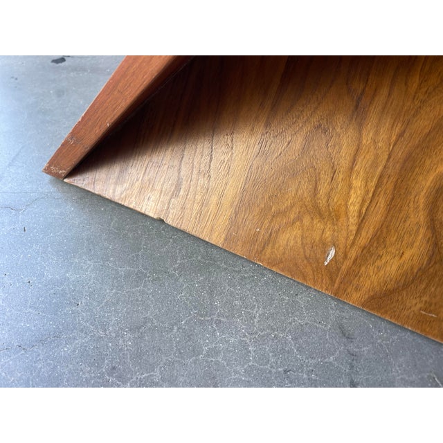 American Leather Corkscrew Walnut Ottoman With Navy Leather Cushion For Sale - Image 9 of 11