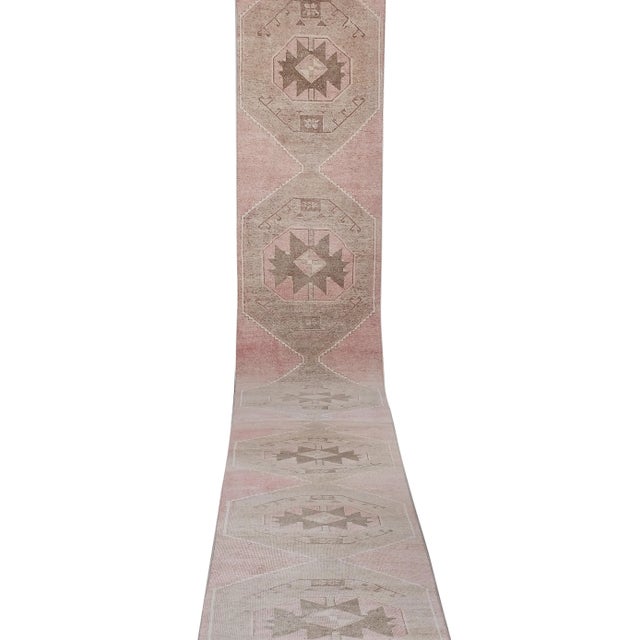 Mid-Century Modern 1960s Vintage Neoclassical Style Long Turkish Oushak Runner For Sale - Image 3 of 13