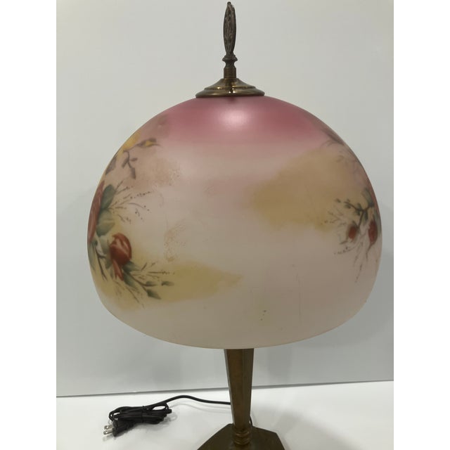 Antique Reverse Painted Glass Lamp For Sale - Image 12 of 13