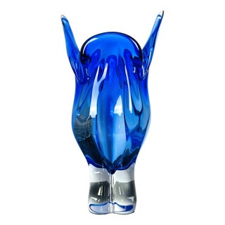 Large Vintage Model 296/1/32 Cobalt Blue Art Glass Vase by Josef Hospodka for Chřibská, Czechoslovakia, 1960s For Sale