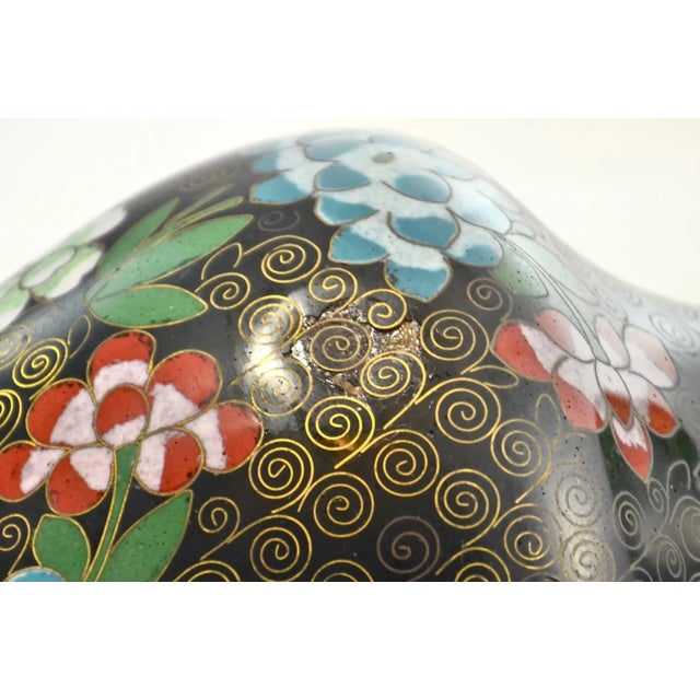Green & Aqua 9" Floral Cloisonné Vase For Sale - Image 4 of 5