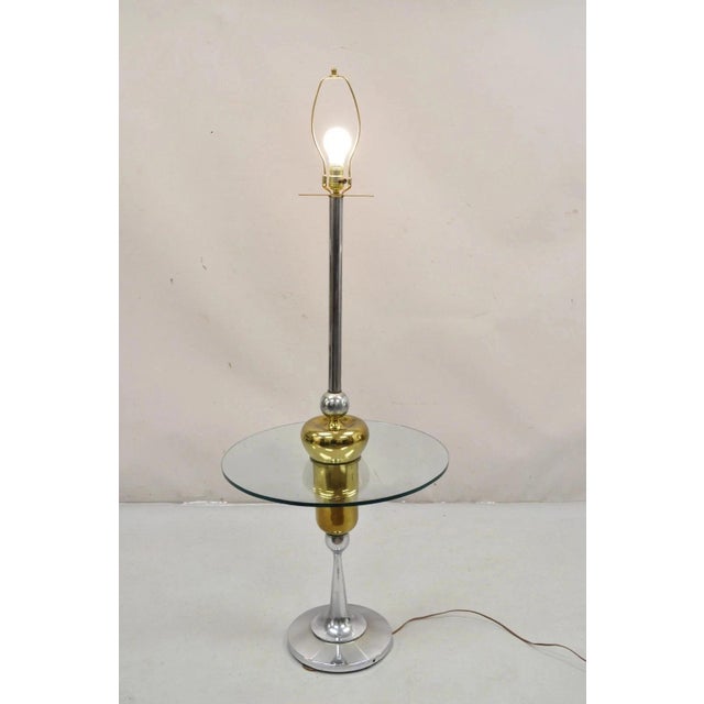 Mid 20th Century Mid Century Modern Space Age Atomic Era Chrome Brass Glass Side Table Floor Lamp For Sale - Image 10 of 12