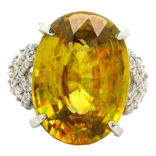 15.46 Carat Sphene Diamond Platinum Cocktail Ring, Size 6.5 For Sale