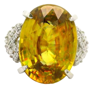 15.46 Carat Sphene Diamond Platinum Cocktail Ring, Size 6.5