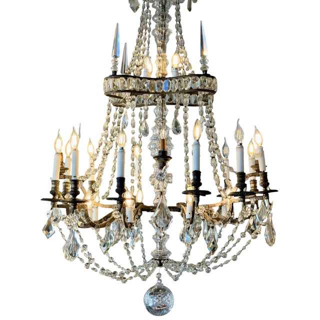 1920s Antique Louis XIV Style French Crystal & Silvered Gilt Bronze Chandelier For Sale - Image 5 of 8