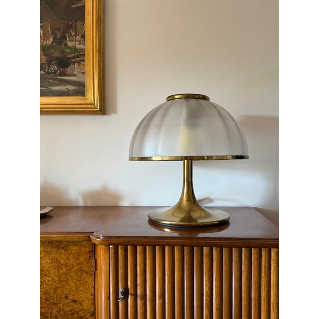Metal Mushroom Murano Blown Glass Table Lamp from F. Fabbian, Italy, 1970s For Sale - Image 7 of 9