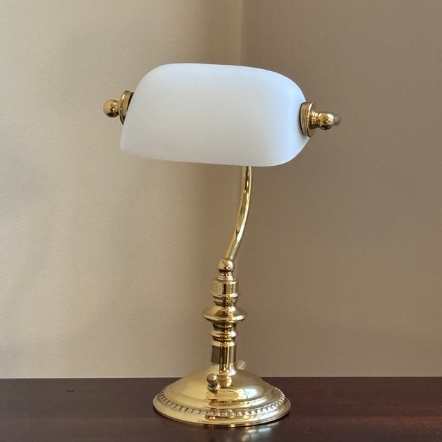 Late-20th Century Mini Banker's Task Lamp W/ Frosted Glass Shade For Sale - Image 4 of 17