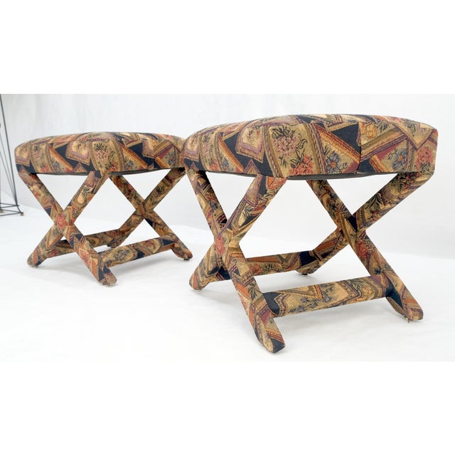 1920s Pair of Tapestry Upholstery X Bases Benches Billy Baldwin atr. c1970s For Sale - Image 5 of 7