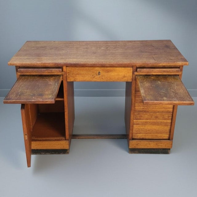 Mid-Century Modern Oak Roll-Front Desk, Czechoslovakia, 1930s For Sale - Image 3 of 9