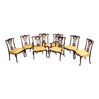 Chippendale Carved Mahogany Set Eight Dining Chairs For Sale
