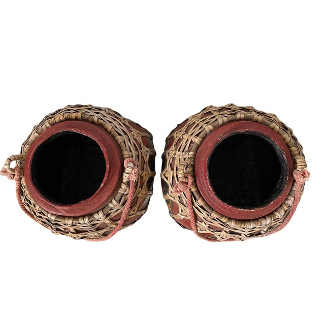 Wood 2 Vintage Thai Lacquered Hand-Woven Bamboo Floral Rice Container Pots. For Sale - Image 7 of 7