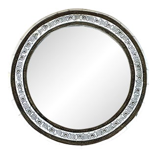 Vintage Round Inlaid Wood Wall Mirror For Sale
