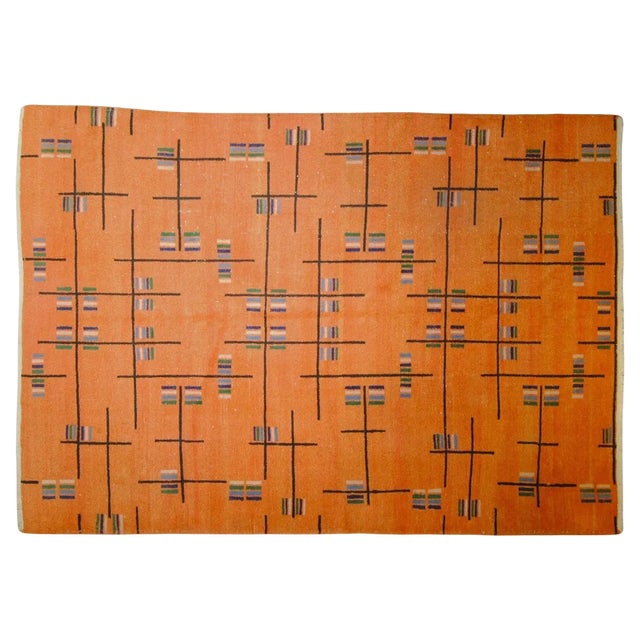 Orange-Colored Rug with Futurist Abstract Decorative Motifs by Zeki Muren, 1970s For Sale