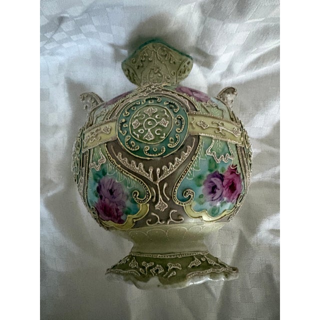 Late 19th C Japanese Double Handles Moriage Porcelain Vase For Sale - Image 9 of 16
