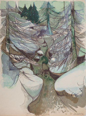 Camille Hilaire, Torrent en hiver, Lithograph