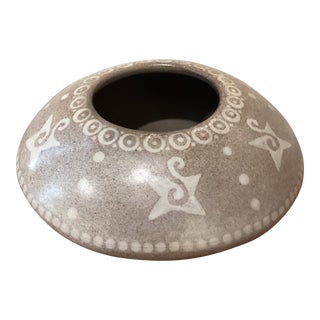 Vintage Art Pottery Handcrafted Round Flat Clay Vase Artist Signed and Numbered For Sale