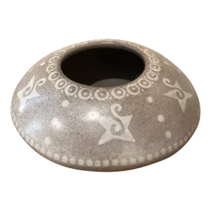 Vintage Art Pottery Handcrafted Round Flat Clay Vase Artist Signed and Numbered