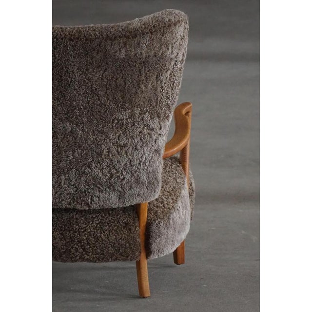 Danish Modern High-Back Lounge Chair in Oak and Lambswool by Viggo Boesen, 1950s For Sale - Image 16 of 18