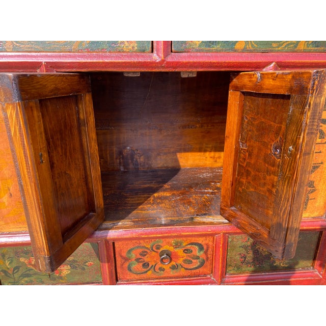 Red Vintage Chinoiserie Polychrome Paint Decorated Sideboard, Circa 1950s For Sale - Image 8 of 13