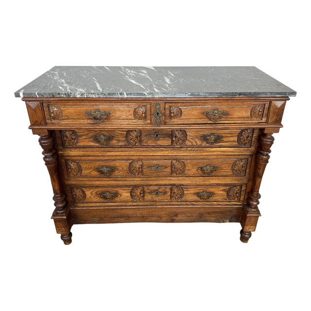 French Style Chest of Drawers with Marble Top For Sale