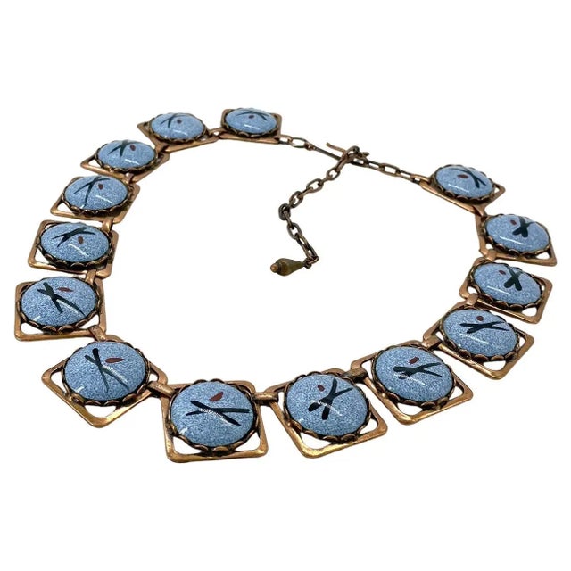 Mid-Century Modern Renoir Style Copper and Enamel Link Necklace For Sale - Image 3 of 5