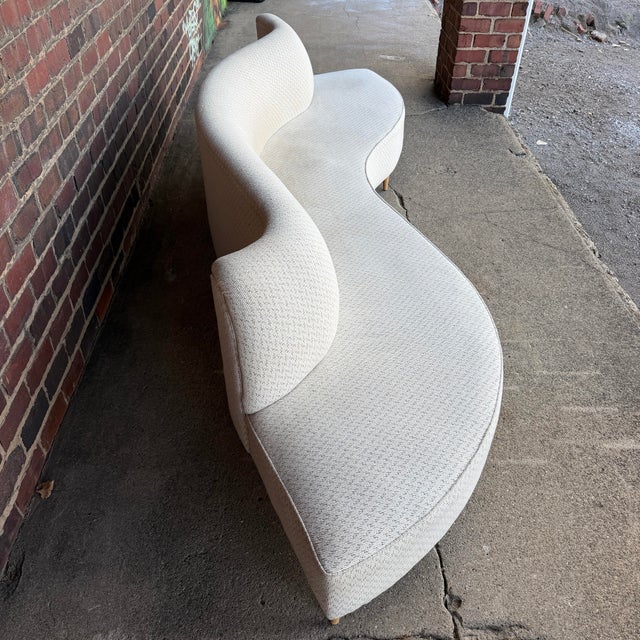 Custom Curved Mid Century Sofa For Sale - Image 4 of 12