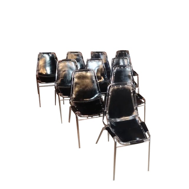 Black Leather Les Arcs Chairs by Charlotte Perriand for Delvera, 1968, Set of 12 For Sale